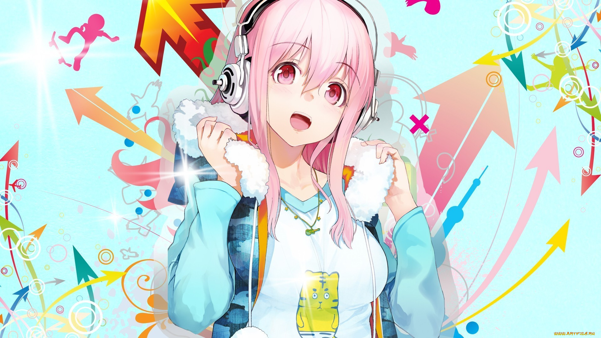 Обои Super Sonico Аниме Super Sonico, обои для рабочего стола, фотографии  super sonico, аниме, девушка, взгляд, наушники, фон Обои для рабочего  стола, скачать обои картинки заставки на рабочий стол.